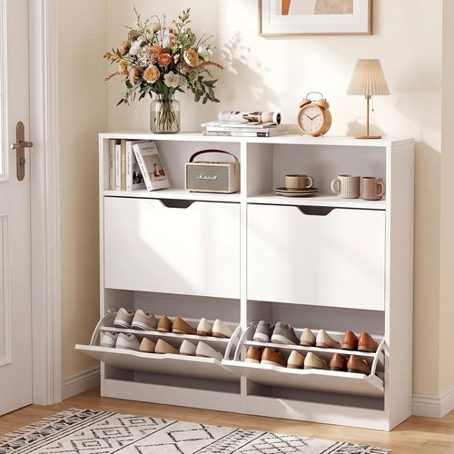 White shoe cabinet - cabinet, flip