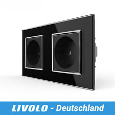 Livolo glass socket wall sockets Schuko sockets glass frame black 2 compartment