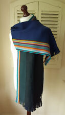 BNWT Paul Smith Double Faced Navy & Black/Green Rainbow Edge Pure New Wool Scarf