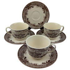 Johnson Bros Historical America II 3 Cups 4 Saucers Clermont River Boat England