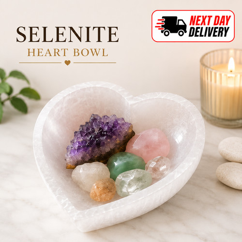Selenite heart bowl crystal - heart,