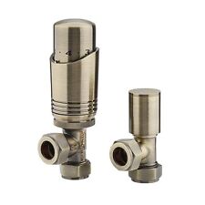 Sandy Beach Antique Brass TRV Thermostatic 15mm Angled Straight Radiator Valve w