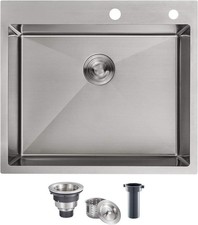 Elecman 25inx22in Drop-in Kitchen Sink Single Bowl, 18 Gauge Stainless Steel |