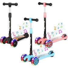 Adjustable Kids Kick Scooter With 3 Wheel Flashing Led Light Up Child Xmas Ezzix
