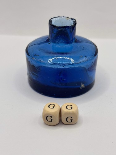 Old blue glass - inkwell,, ink