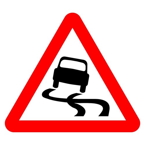 Slippery road sign sticker - slippery,