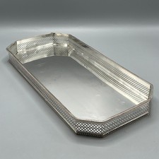 Vintage Silver Plated Gallery Decanter Tray Drinks Long Narrow Angular Antique