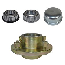 Trailer Cast Wheel Hub 4" PCD  1" Taper Bearing 4 Stud With Wheel Nuts And Cap