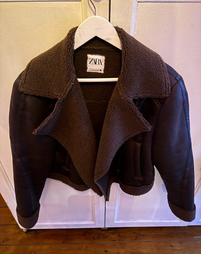 Zara brown faux leather - zara, biker