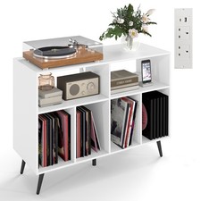 COSTWAY Record Player Stand Turntable Stand with Charging Station-White