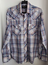Vintage Men's Border Town Check Western Cowboy Shirt Snaps 41"-104cm S (91WR)