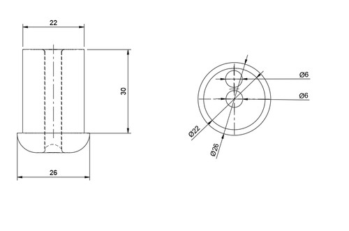 Twin hole spinnaker pole bush - twin,