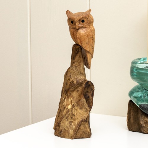 Hand carved tawny owl teak - carved,