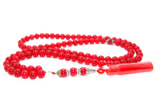 7.5-8mm x 99 REAL RED RUBY Yakoot PRAYER BEADS ISLAMIC TASBIH IN SILVER GIFT