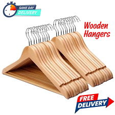 WOODEN COAT HANGERS SUIT GARMENTS CLOTHES WOOD HANGER TROUSER BAR SET