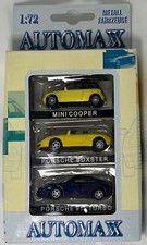AUTOMAX 1/72 - SET OF 3x MINI COOPER PORSCHE BOXSTER & 911 TURBO DIECAST MODELS