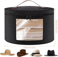 Round Hat Storage Box Large Hat Box Organizer Foldable Hat Travel Case w/Lid