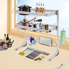 Expandable Dish Drying Rack Over-Sink Drainer Drying Rack 2 Tier Dish Drainer