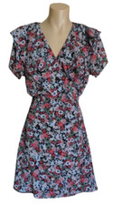 TOPSHOP Sz 14 Floral Wrap Style Short Sleeve Ruffle Frill Dress