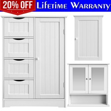Floor/Wall Storage Cabinet Bathroom Organizer Cupboard Drawer Shelf Towel White