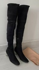 Miu Miu Thigh High Suede Crystal Heel Boots Black Size 37 RRP £1500