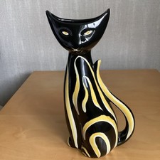 VINTAGE TIGRIS GERMAN  BLACK YELLOW CAT VASE  BY GEORG SCHMIDER NO. 4130 1950s