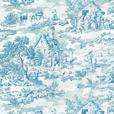 Textiles français Toile de Jouy Fabric (Oberkampf) Cerulean Blue and White
