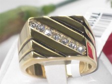 Mens gold ring signet cz pinky square 18kt steel classy stamped no tarnish 1190