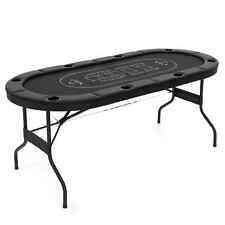 Foldable Poker Table for 8 Players Portable Oval Card Board Game Table-Black