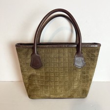 Owen Barry Khaki Green Quilted Brown Leather Small Tote Bag