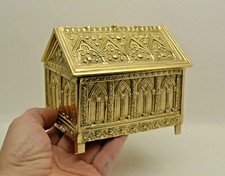 BRASS CHURCH TABERNACLE KEY BOX/ LUNA / HOST/ CUSTODIAL / COMMUNION BOX  #333