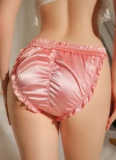 Stunning women's soft silky feel satin knickers tanga style ruffle trim ruched