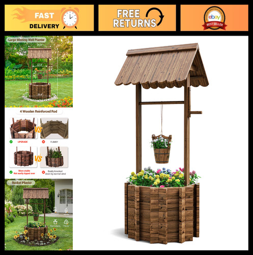 Wooden wishing well planter - well,