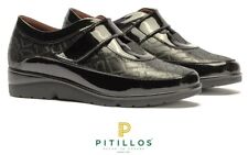 Pitillos Shoes Spain comfort dress wedge leather strap shoes Pitllos 5303 Black
