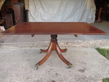 19c Mahogany Tilt Top Breakfast Dining Table. Rectangular, on Turned Column(520)