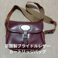 British bridle leather cartridge bag vintage 70s-80s London-made used