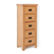 Surrey Oak Tallboy Chest of Drawers Solid Wooden Tall Narrow Bedroom Bathroom