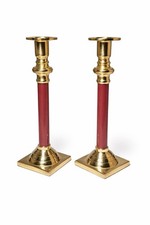 Pair Brass & Burgundy Wood