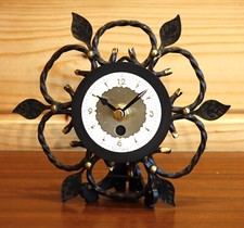 VINTAGE 17cm Floral Mantel Clock - Retro Metal Desk Clock Mid Century German