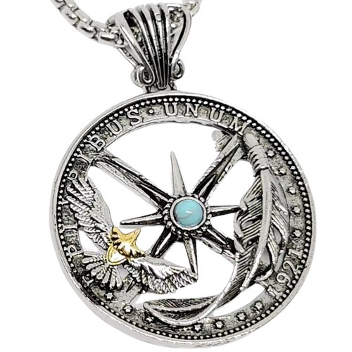 Turquoise feather pendant - turquoise,