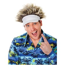 Adult Funny Golfer Style Visor Hat & Hair Mens Stag Party Pub Golf Fancy Dress