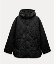 ZARA NEW HOODED PUFFER JACKET. Black. SIZE S 