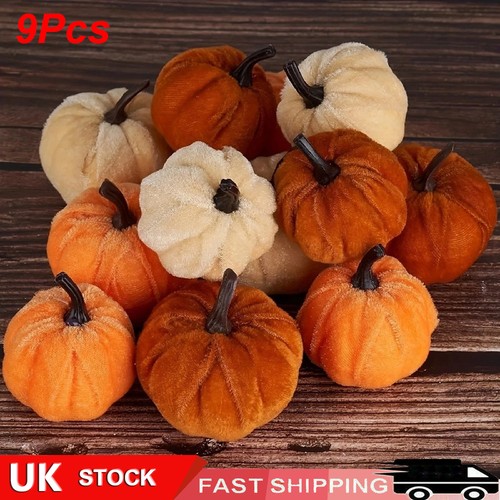 9pcs velvet pumpkins fake - 9pcs,