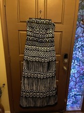 Sonia Pena Black Embroidered Fringe Evening Gown - Size 8-10