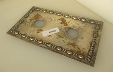Vintage Brass Light Switch Double Plate Ceramic Art Deco Old Antique Nickel