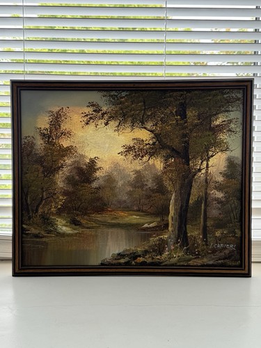 Signed oil canvas woodland - on,