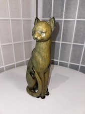 Hand Carved Wooden Sitting Cat