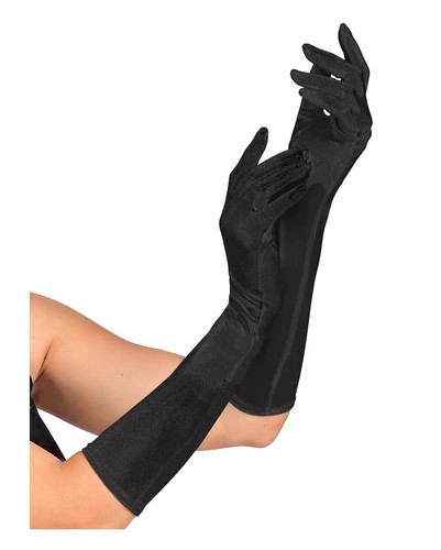 Ladies long black - satin, gloves