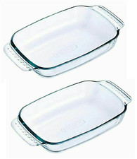 Pyrex Roaster 2 Piece Rectangular Glass Baking Roasting Bake Dish Set 34cm, 2.6L
