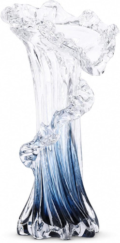 Blue blown glass vase - h,
